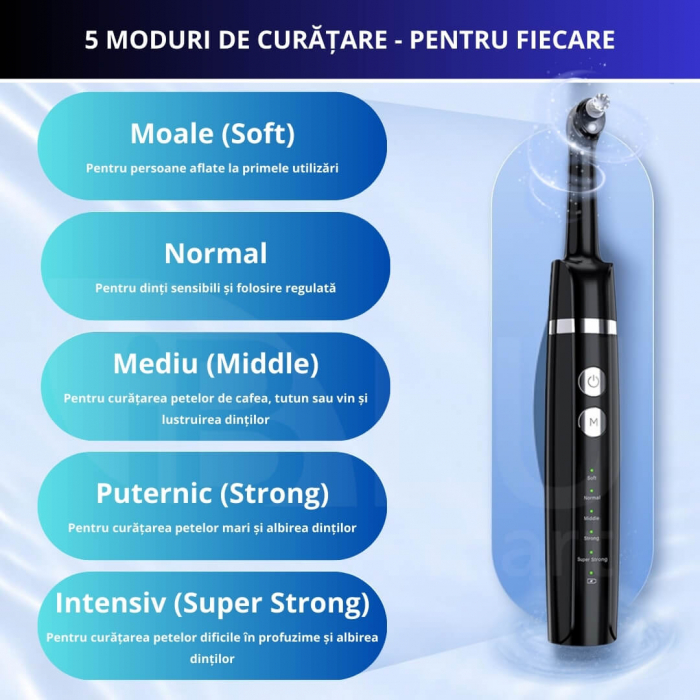 Aparat pentru Curățarea, Albirea și Lustruirea Dintilor, 5 Capete și Pastă pentru Albire, Negru [5]