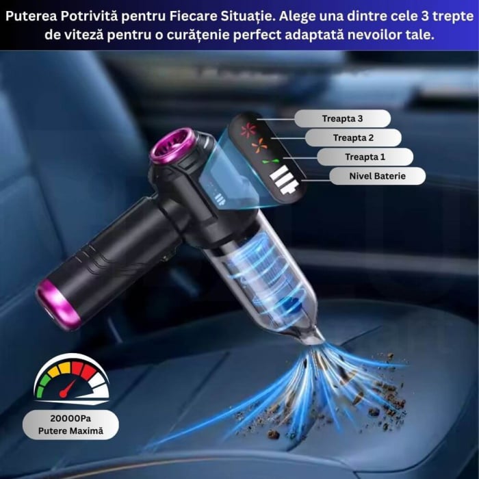 Aspirator de Mână iBLU Smart – Wireless 20.000Pa, Suflantă Aer, 8 Accesorii, USB-C [3]