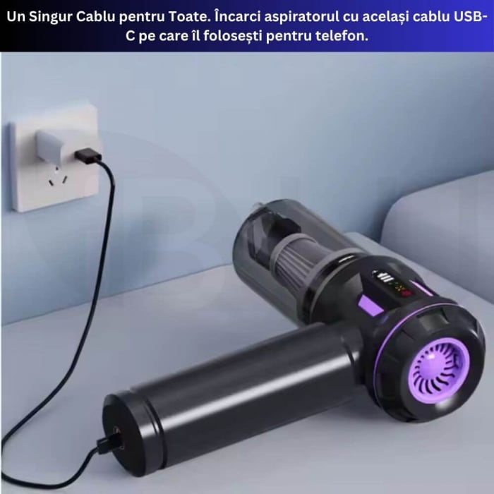 Aspirator de Mână iBLU Smart – Wireless 20.000Pa, Suflantă Aer, 8 Accesorii, USB-C [4]