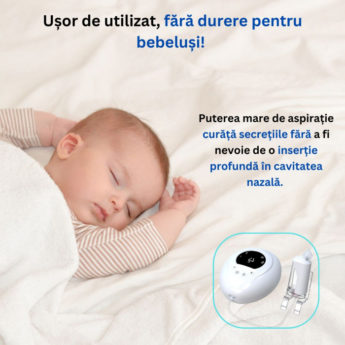 Aspirator Nazal Electric Portabil iBLU smart pentru Bebelusi, Copii sau Adulti, 3 Capete Silicon BPA-Free, 3 Niveluri Absorbtie, Alb [6]