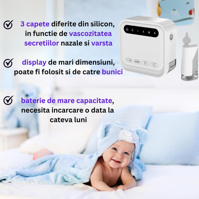 Aspirator Nazal Electric Portabil iBLU smart pentru Bebelusi, Copii sau Adulti [5]