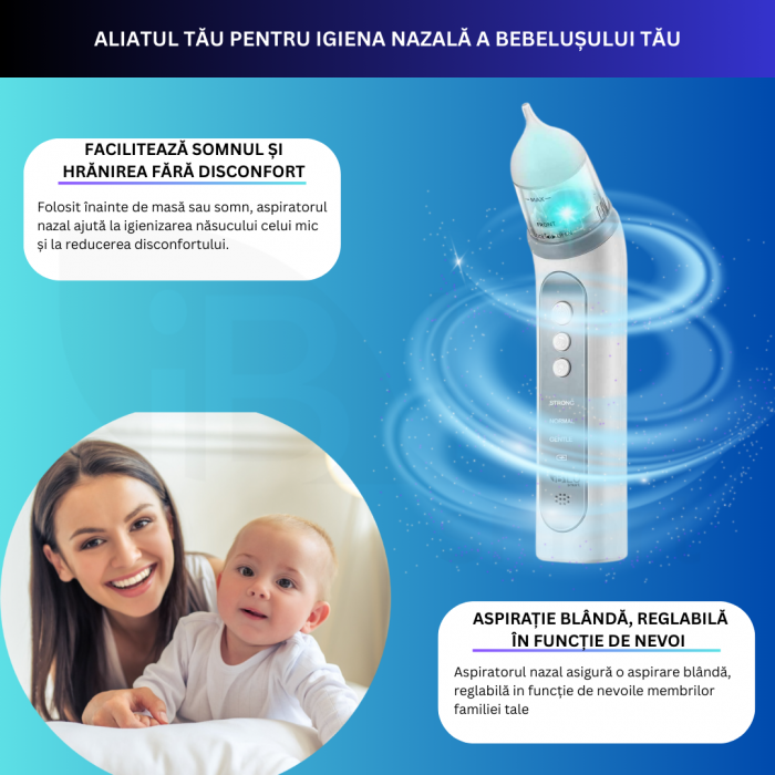 Aspirator Nazal Portabil pentru Bebeluși și Copii, cu Funcție de Sunete și Lumini Relaxante [8]