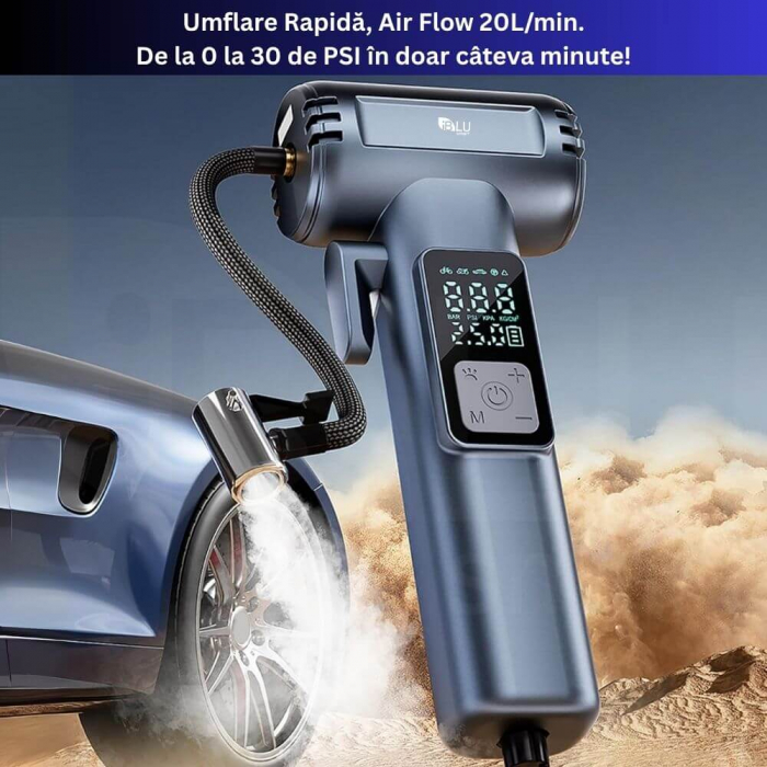 Compresor Auto 6-in-1 iBLU Smart – Wireless, 150 PSI, Powerbank, Siguranță & LED [2]