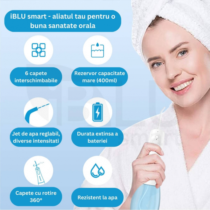 Irigator Oral Profesional pentru Duș Bucal cu Rezervor Detașabil, Portabil, 6 Capete, Alb [2]