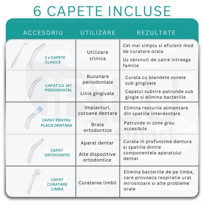 Irigator Oral Profesional pentru Duș Bucal cu Rezervor Detașabil, Portabil, 6 Capete, Negru [6]