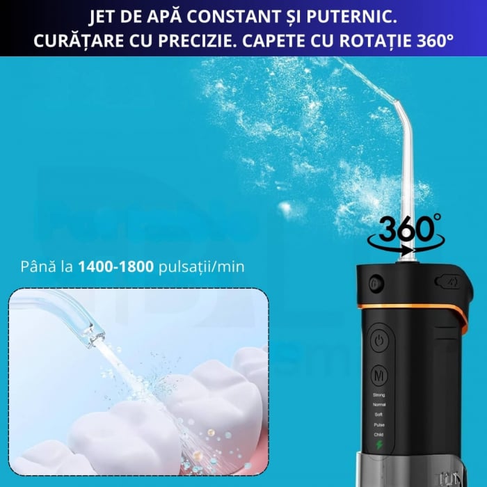 Irigator Oral Profesional Slim pentru Duș Bucal cu Rezervor Retractabil si Gravity Ball, 4 Capete, Negru [7]