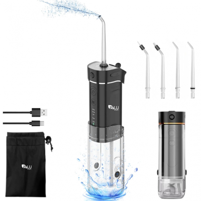 Irigator Oral Profesional Slim pentru Duș Bucal cu Rezervor Retractabil si Gravity Ball, 4 Capete, Negru [1]