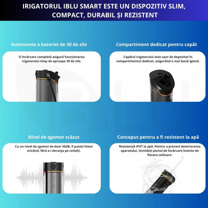 Irigator Oral Profesional Slim pentru Duș Bucal cu Rezervor Retractabil si Gravity Ball, 4 Capete, Negru [6]