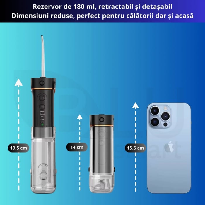 Irigator Oral Profesional Slim pentru Duș Bucal cu Rezervor Retractabil si Gravity Ball, 4 Capete, Negru [3]