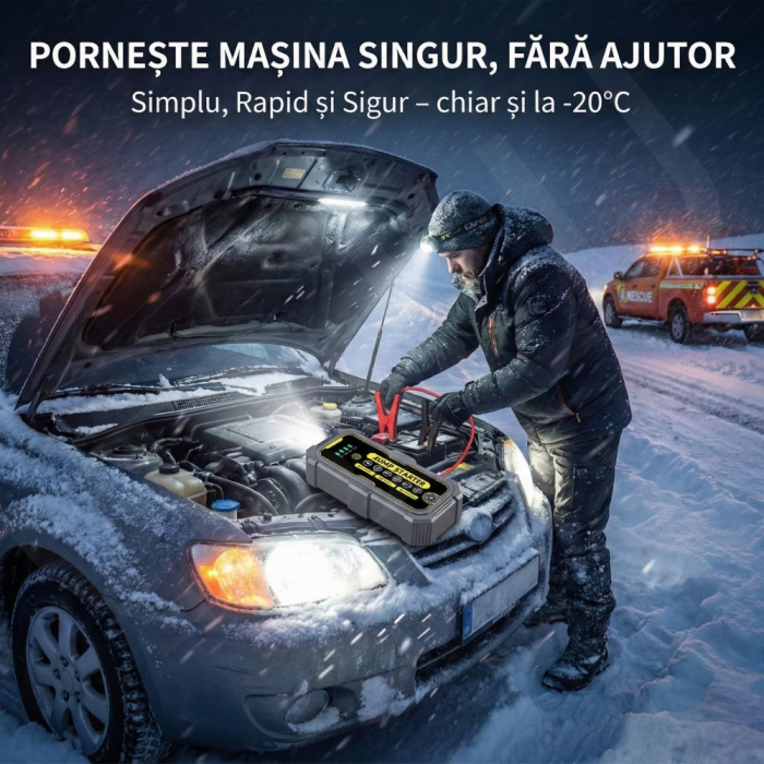 Starter Auto Portabil, 500A–1000A, 6000mAh, Power Bank, Lanternă LED, Protecție Anti-Scântei, Gri/Galben [2]