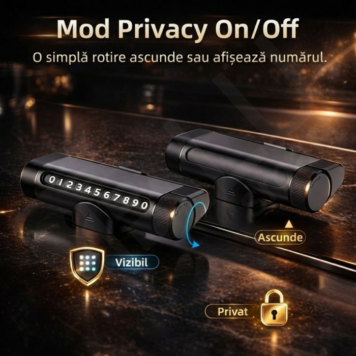 Suport Număr Telefon Auto iBLU smart™ 3-în-1 cu Cifre Rotative (Rulou), Privacy Mode, Ciocan Urgență Tungsten cu Arc (Spargere geam lateral fără efort), Cutter Centură, Include Geam Testare, Aluminiu, Rezistent la temperaturi înalte, Negru [8]