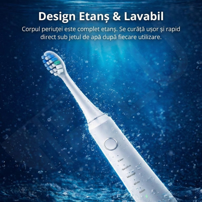 Periuță de Dinți Electrică Sonică iBLU smart, Motor Maglev 38.400 VPM, 5 Moduri de Curățare, Timer Inteligent, Pachet Complet cu 6 Rezerve și Toc de Transport, Autonomie 30 Zile, Încărcare Wireless, Waterproof IPX7, Alb [8]