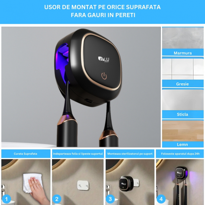 Sterilizator UV Portabil pentru 2 Periuțe de Dinți cu Funcție Uscare, Negru [6]