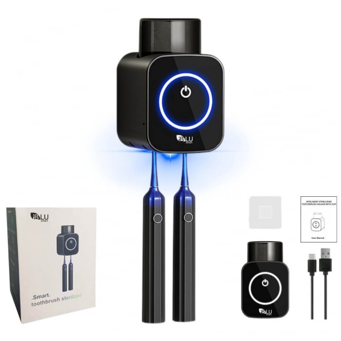Sterilizator UV Portabil pentru 2 Periute de Dinti iBLU smart cu Pahar pentru Clatire [1]