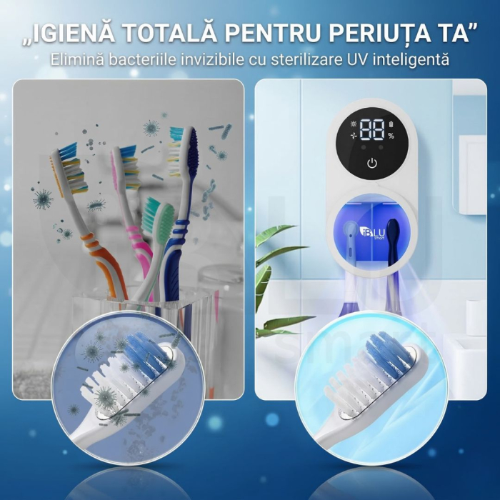 Sterilizator UV Portabil pentru 2 Periuțe de Dinți și Senzor Închidere-Deschidere Automată, Alb [2]
