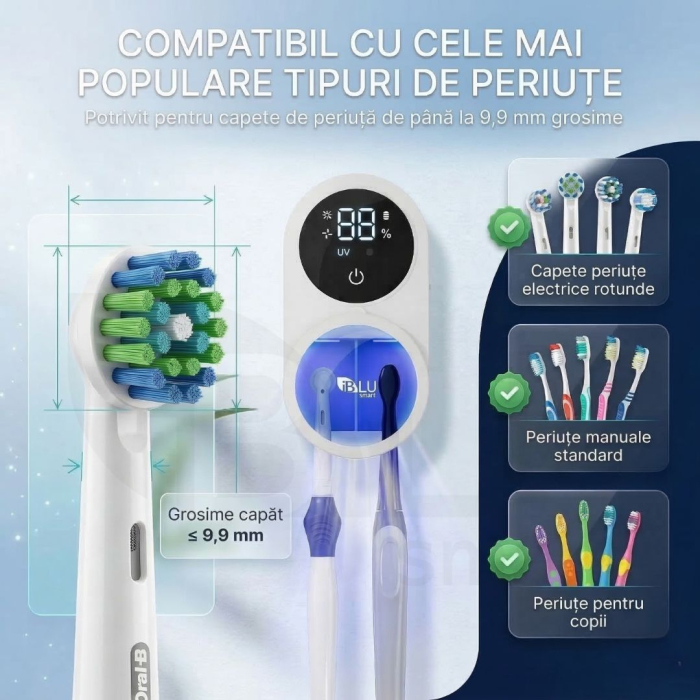 Sterilizator UV Portabil pentru 2 Periuțe de Dinți și Senzor Închidere-Deschidere Automată, Alb [7]