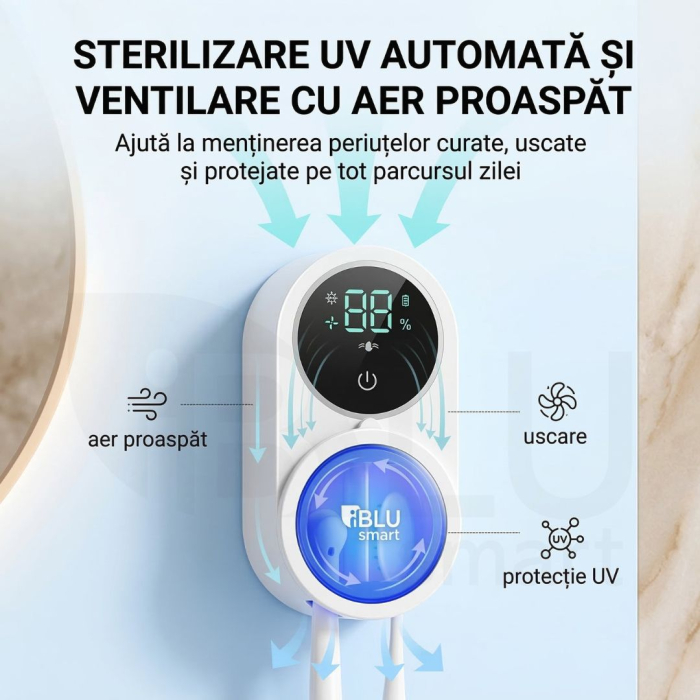 Sterilizator UV Portabil pentru 2 Periuțe de Dinți și Senzor Închidere-Deschidere Automată, Alb [6]