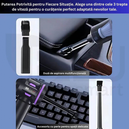 Aspirator de Mână iBLU Smart – Wireless 20.000Pa, Suflantă Aer, 8 Accesorii, USB-C [6]