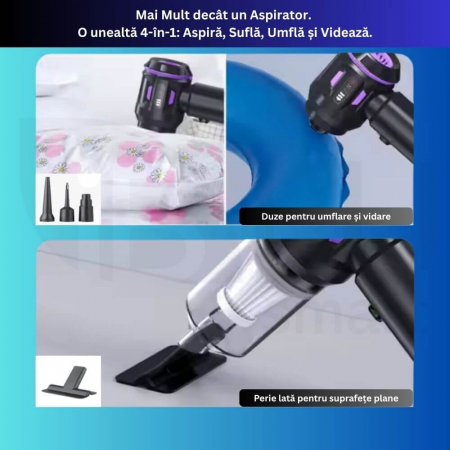 Aspirator de Mână iBLU Smart – Wireless 20.000Pa, Suflantă Aer, 8 Accesorii, USB-C [7]