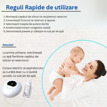 Aspirator Nazal Electric Portabil iBLU smart pentru Bebelusi, Copii sau Adulti, 3 Capete Silicon BPA-Free, 3 Niveluri Absorbtie, Alb [9]