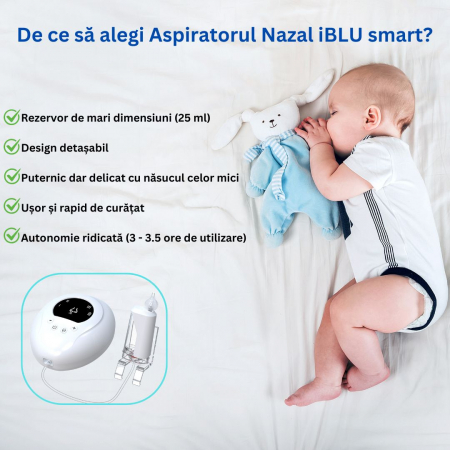 Aspirator Nazal Electric Portabil iBLU smart pentru Bebelusi, Copii sau Adulti, 3 Capete Silicon BPA-Free, 3 Niveluri Absorbtie, Alb [7]