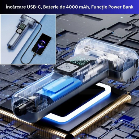 Compresor Auto 6-in-1 iBLU Smart – Wireless, 150 PSI, Powerbank, Siguranță & LED [11]