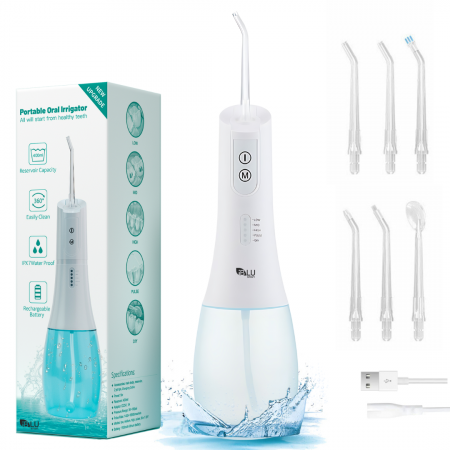 Toate Produsele - Irigator Oral Profesional pentru Duș Bucal cu Rezervor Detașabil, Portabil, 6 Capete, Alb