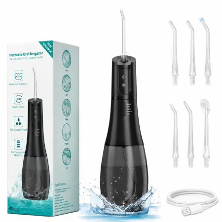 Toate Produsele - Irigator Oral Profesional pentru Duș Bucal cu Rezervor Detașabil, Portabil, 6 Capete, Negru