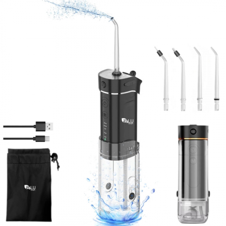 Toate Produsele - Irigator Oral Profesional Slim pentru Duș Bucal cu Rezervor Retractabil si Gravity Ball, 4 Capete, Negru