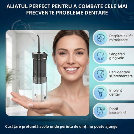 Irigator Oral Profesional Slim pentru Duș Bucal cu Rezervor Retractabil si Gravity Ball, 4 Capete, Negru [1]