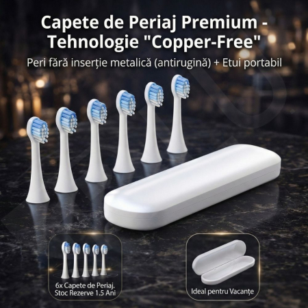 Periuță de Dinți Electrică Sonică iBLU smart, Motor Maglev 38.400 VPM, 5 Moduri de Curățare, Timer Inteligent, Pachet Complet cu 6 Rezerve și Toc de Transport, Autonomie 30 Zile, Încărcare Wireless, Waterproof IPX7, Alb [2]