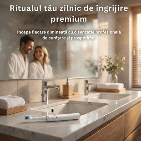 Periuță de Dinți Electrică Sonică iBLU smart, Motor Maglev 38.400 VPM, 5 Moduri de Curățare, Timer Inteligent, Pachet Complet cu 6 Rezerve și Toc de Transport, Autonomie 30 Zile, Încărcare Wireless, Waterproof IPX7, Alb [8]