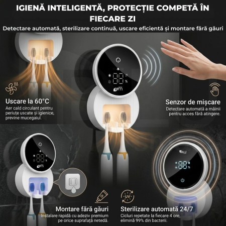 Sterilizator UV pentru o Periuță de Dinți, Senzor Deschidere-Închidere Automată, Alb [1]