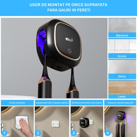 Sterilizator UV Portabil pentru 2 Periuțe de Dinți cu Funcție Uscare, Negru [5]