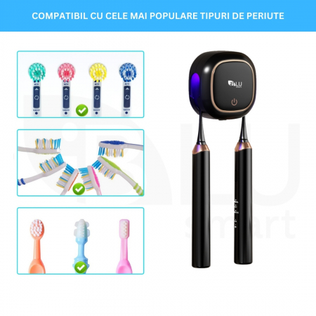 Sterilizator UV Portabil pentru 2 Periuțe de Dinți cu Funcție Uscare, Negru [4]