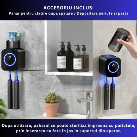 Sterilizator UV Portabil pentru 2 Periute de Dinti iBLU smart cu Pahar pentru Clatire [4]