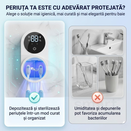 Sterilizator UV Portabil pentru 2 Periuțe de Dinți și Senzor Închidere-Deschidere Automată, Alb [2]