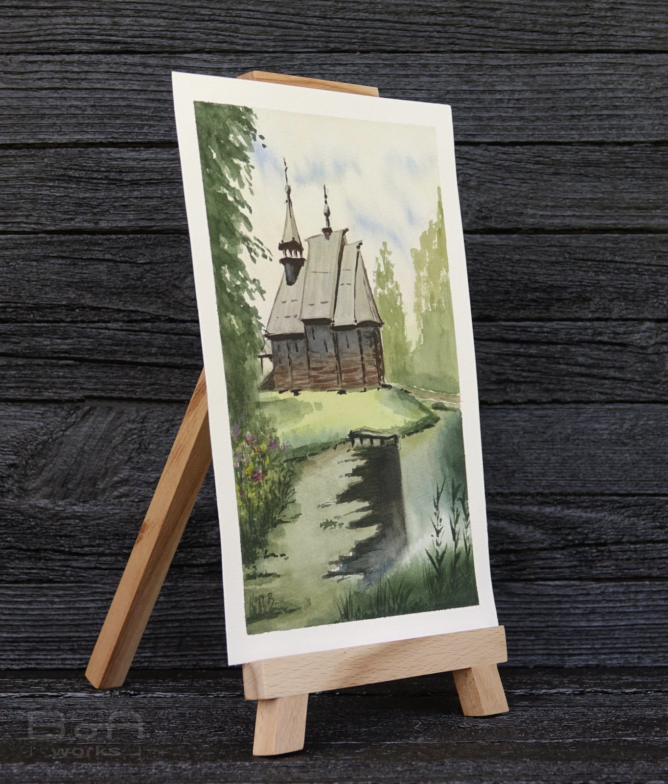 pictura-acuarela-originala-stillness-by-the-stream-18x26 [2]