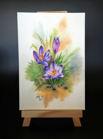[waterworks] - pictura-acuarela-originala-crocuses-18x26