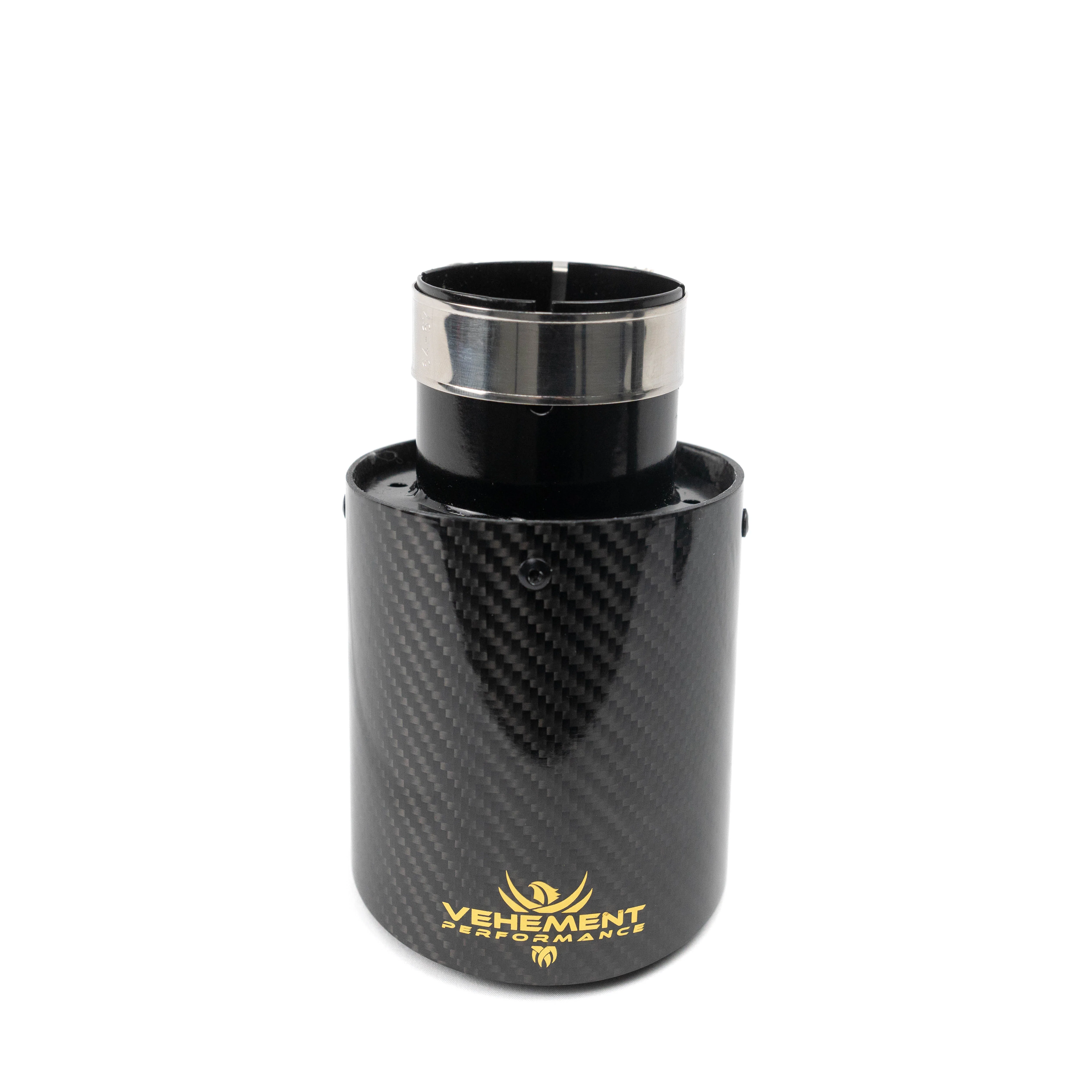 Tips ornament evacuare carbon si inox negru Logo Gold 101mm intrare 63mm VEHEMENT Performance [1]