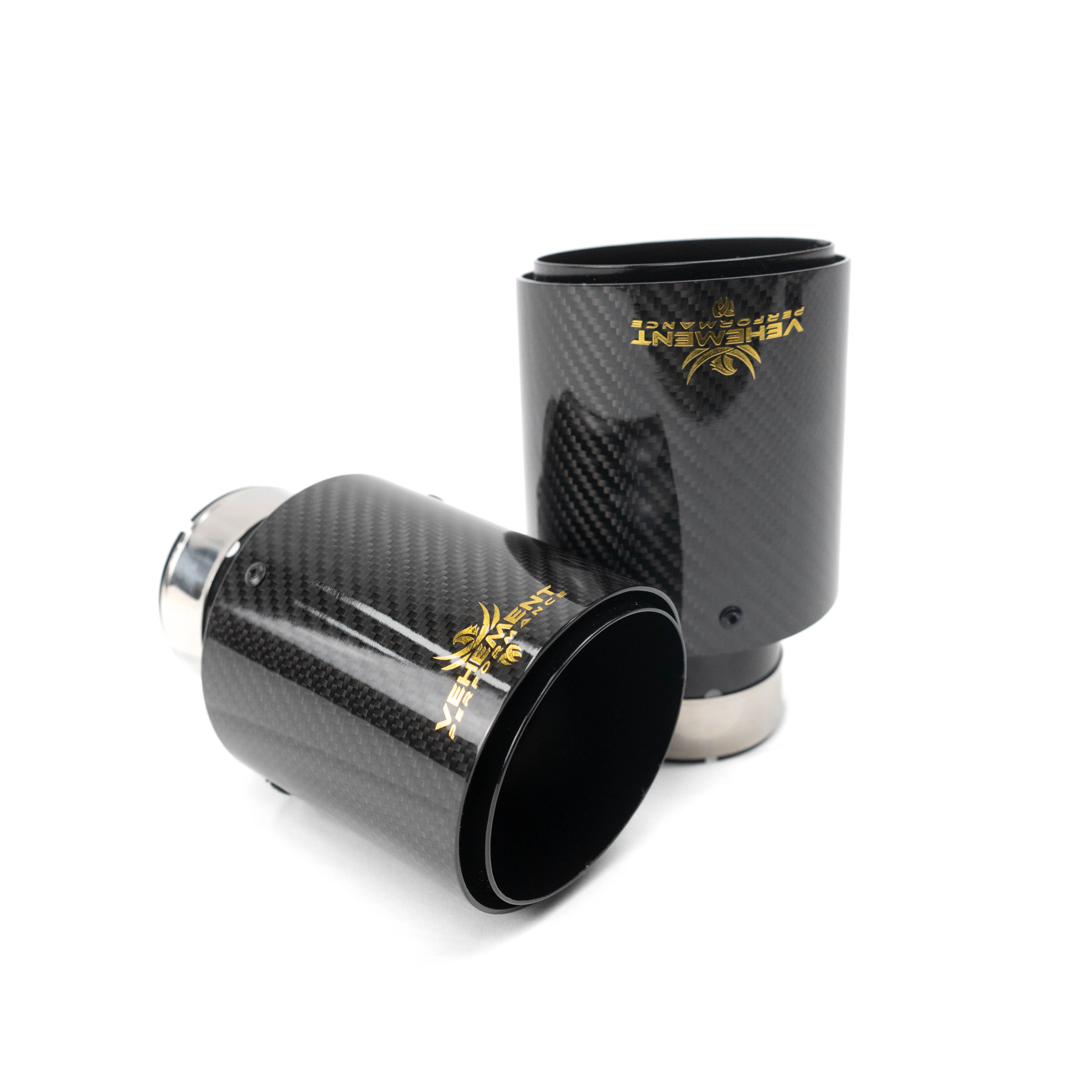 Tips ornament evacuare carbon si inox negru Logo Gold 101mm intrare 76mm VEHEMENT Performance [2]