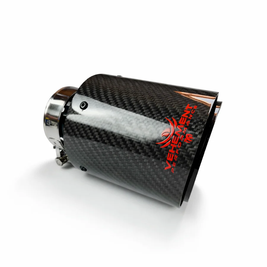 VEHEMENT - Tips ornament evacuare carbon si inox negru Logo Rosu 101mm intrare 63mm VEHEMENT Performance