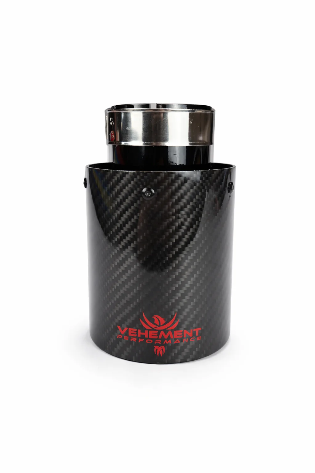 Tips ornament evacuare carbon si inox negru Logo Rosu 76mm intrare 63mm VEHEMENT Performance [1]
