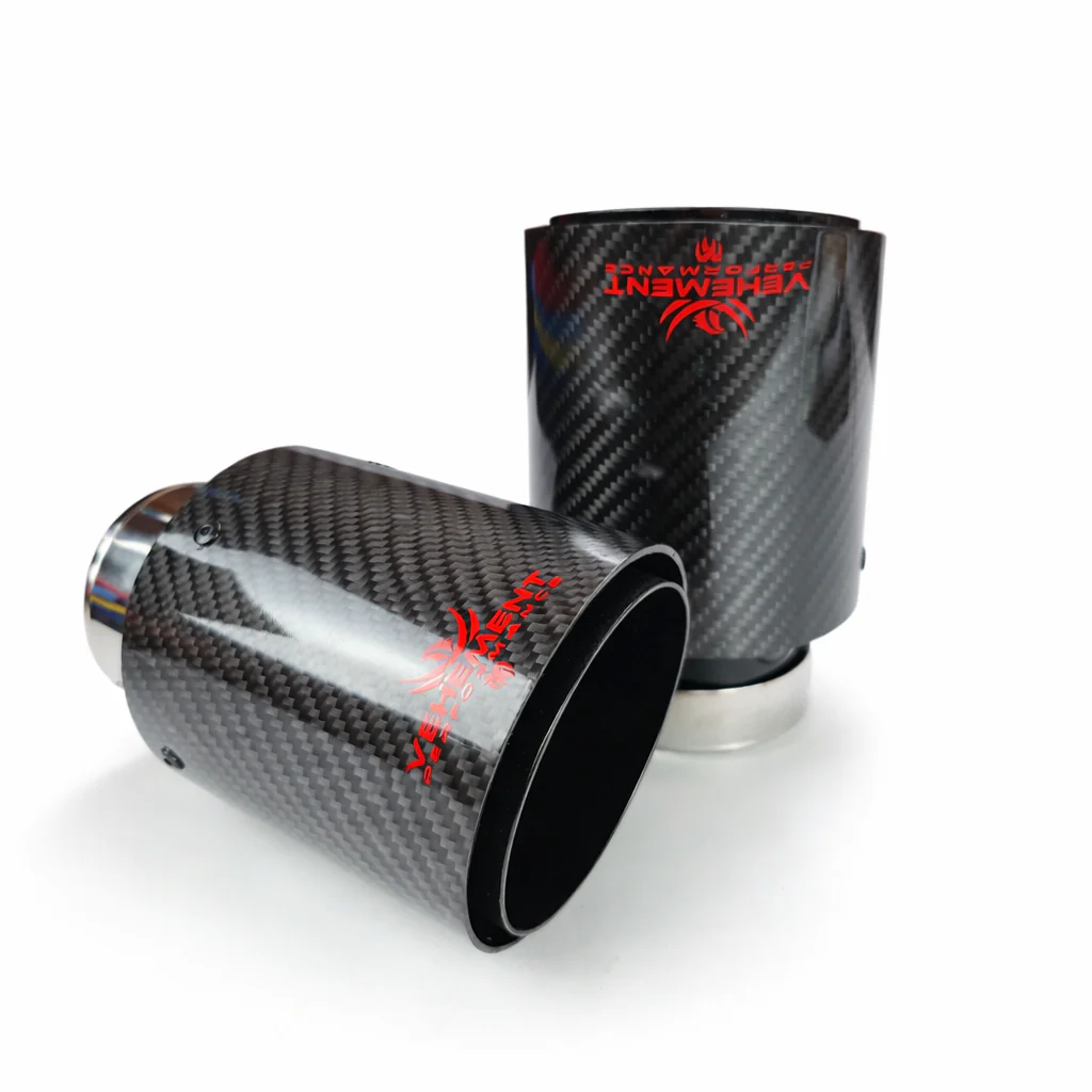 Tips ornament evacuare carbon si inox negru Logo Rosu 89mm intrare 63mm VEHEMENT Performance [2]