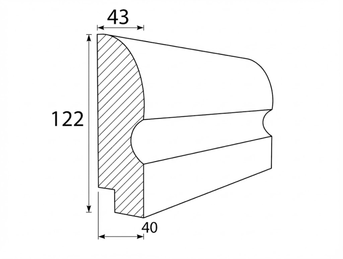 Brâu soclu și delimitare etaje BD-PD-02 – bază colțare – 122 × 43 mm [4]