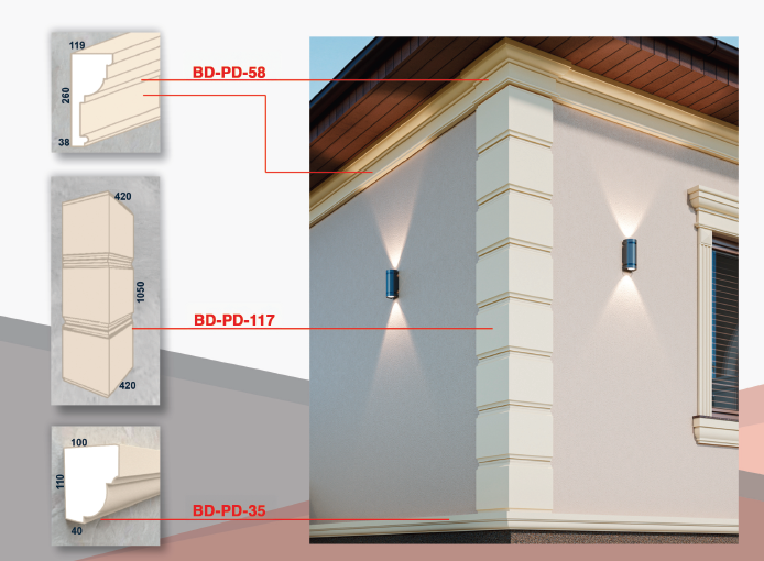 Colțar decorativ exterior din polistiren EPS BD-PD-117 – 105 cm [7]