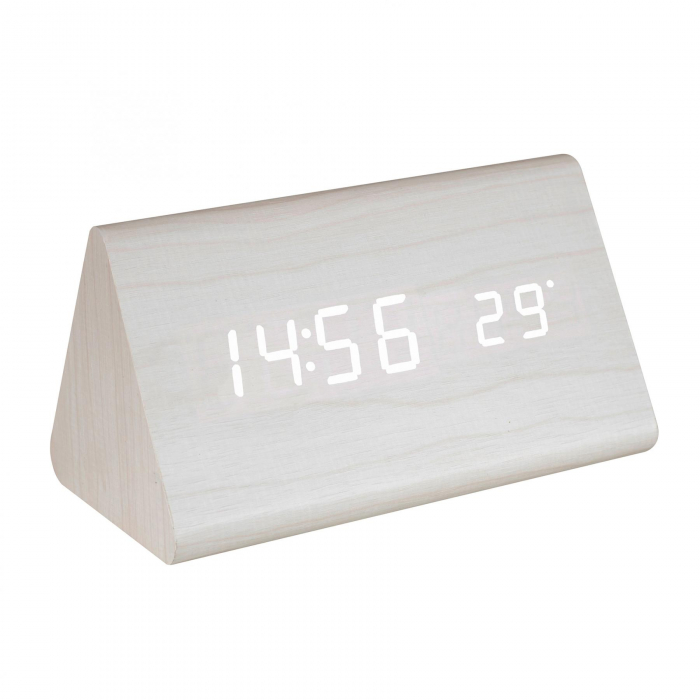 Ceas Deșteptător Digital cu LED și Carcasă din Lemn Alb - OC 07 [1]