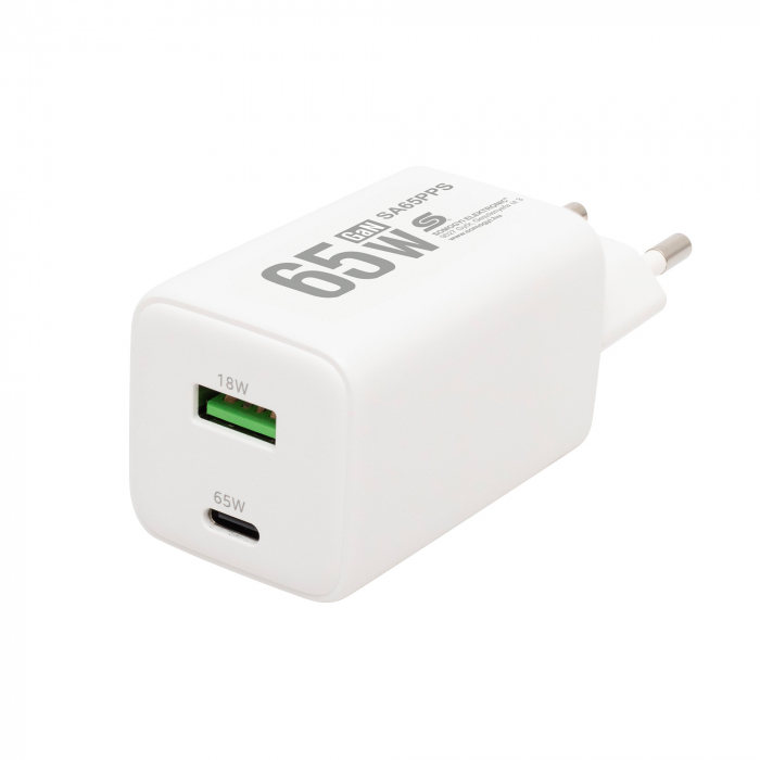 Încărcător Rapid USB GaN 65W SA65PPS – QC, PD, PPS | Încărcare Simultană USB-C + USB-A [1]