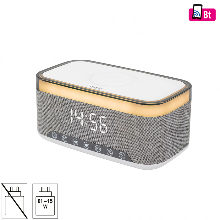 Player Multimedia LTCR06 – Ceas cu Alarmă, Încărcare Wireless Qi, BT, FM, USB, Lumini RGB [1]