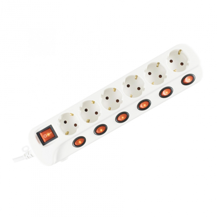 Prelungitor cu 6 Prize și Buton Individual - NVK 06K-3/WH/1,5 [1]